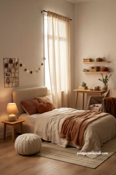 Fall bedroom decor for kids and teens with cozy blankets leaf lights and autumn accents