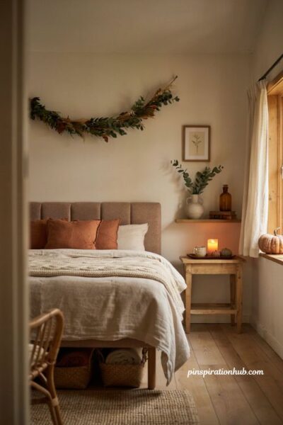 Small fall bedroom ideas with cozy decor smart storage and space saving autumn styling