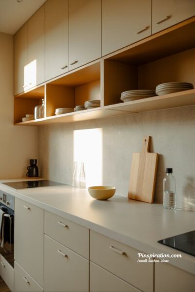 Clear counters small kitchen ideas with minimalist clean design and calm organized space