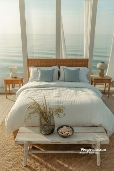Coastal bedroom decor ideas fresh airy bedroom with white blue tones and natural textures