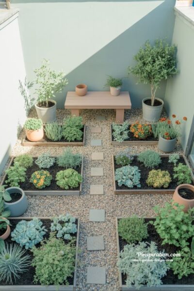 Colorful small garden design ideas using cool tones and limited palettes to make small backyard spaces feel bigger
