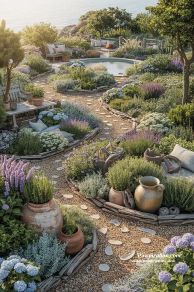 Complete coastal cottage garden design with natural flow textures and timeless harmony
