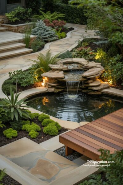 Complete garden oasis small pond waterfall luxury backyard living landscape design