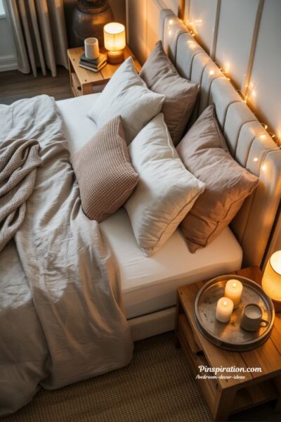 Cozy bedroom decor ideas relaxing sanctuary with layered bedding and warm lighting