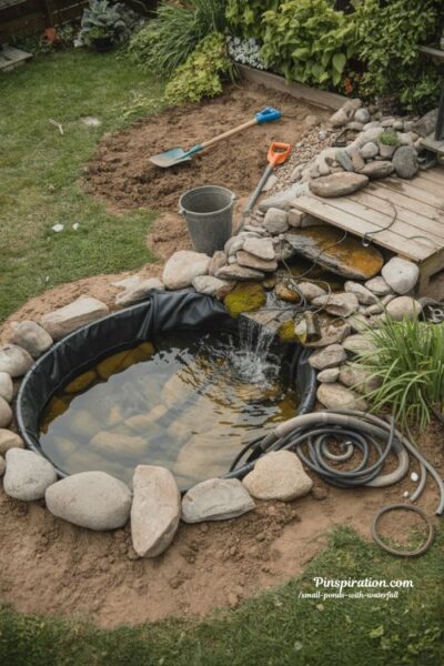 DIY backyard waterfall small pond project step by step garden build