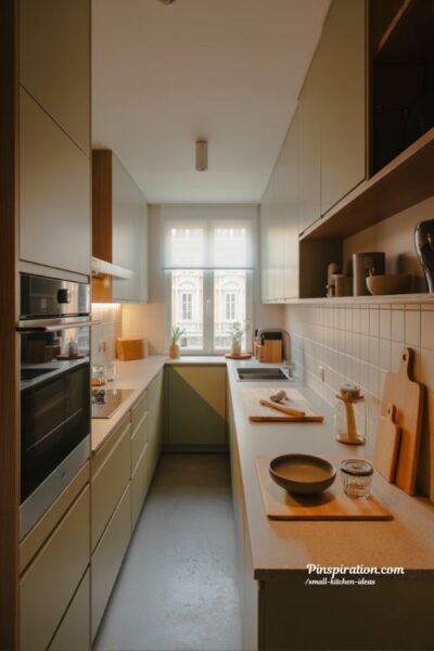 Galley kitchen layout ideas for small efficient narrow modern cooking space