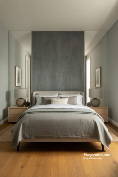 Grey bedroom ideas with accent wall charcoal feature and modern cozy decor