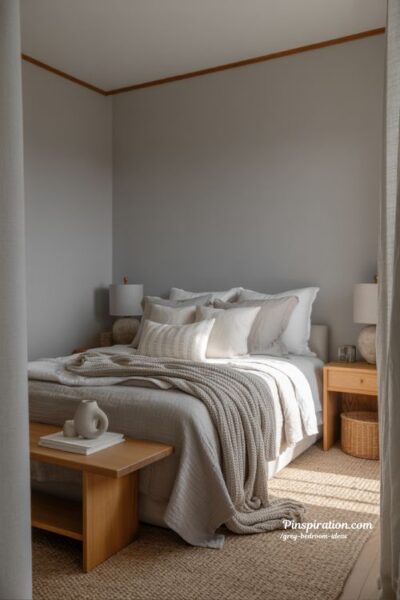 Grey bedroom ideas with wooden accents warm natural decor and cozy modern style