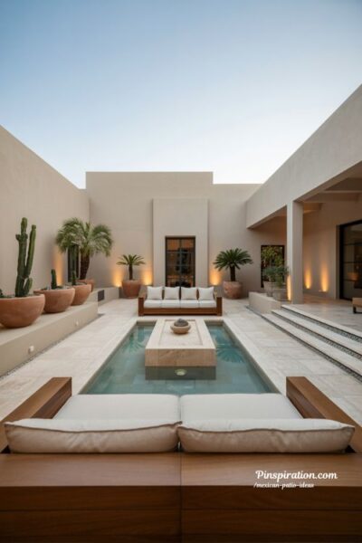Luxury Mexican patio ideas with resort style water feature and elegant backyard retreat vibes