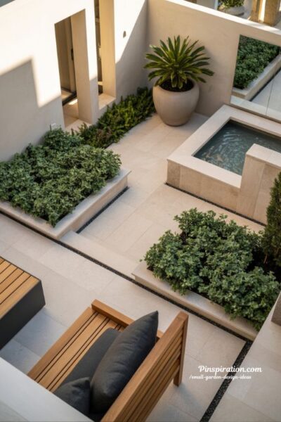 Luxury small garden design ideas with high end minimalist landscaping, stone textures, and elegant statement features