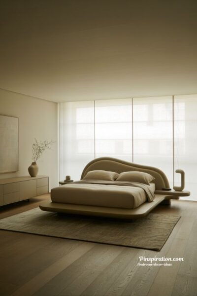 Modern bedroom decor ideas minimalist bedroom with curved headboard and clean calm style