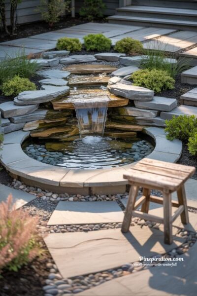Pondless waterfall small backyard garden feature with hidden reservoir design