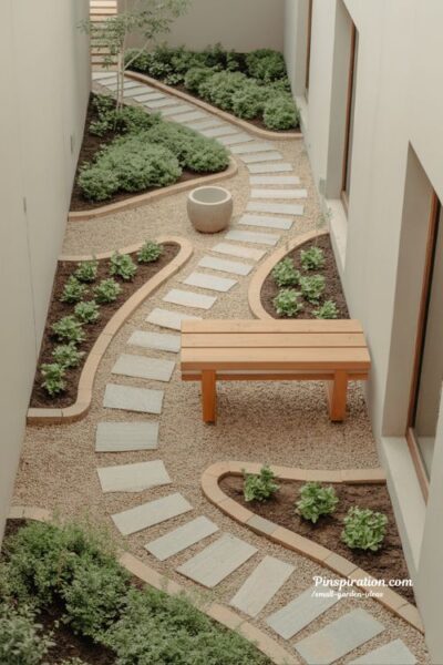Small garden ideas with smart diagonal layout paths that create depth and make narrow outdoor spaces feel larger