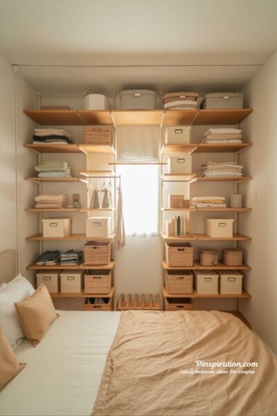 Smart closet hacks small bedroom ideas for couples with vertical storage and clean organized cozy design