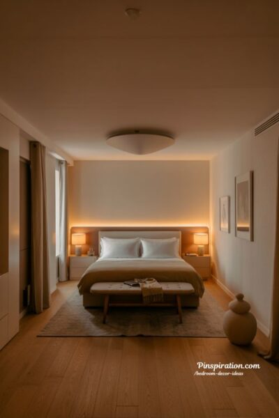 Smart lighting bedroom decor ideas with layered lamps and warm relaxing ambiance