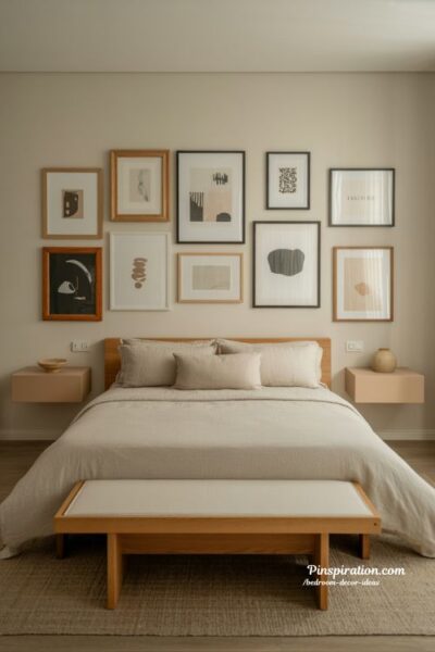 Wall art bedroom decor ideas personalized gallery wall bedroom with mixed frames and calm modern style