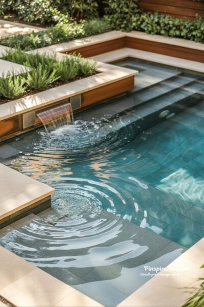 Water feature small pool design with gentle movement and calming backyard atmosphere for modern relaxing outdoor space