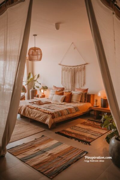 boho cozy bedroom ideas with earthy tones textures and relaxed creative style