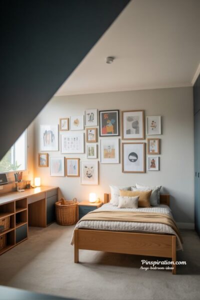 boys bedroom ideas with creative wall decor gallery wall and warm modern personalized design