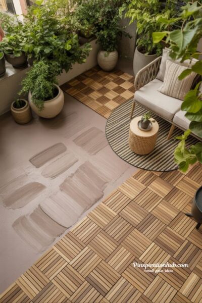 budget friendly small patio flooring ideas with outdoor rugs deck tiles and painted concrete design