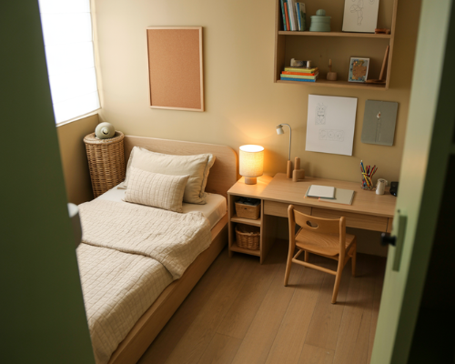 calm modern boys bedroom ideas with warm minimalist scandinavian design and cozy study space