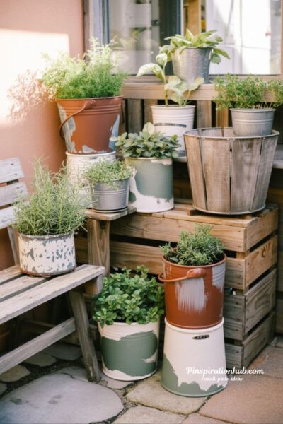 diy planter ideas for small patio with handmade pots and rustic outdoor garden decor
