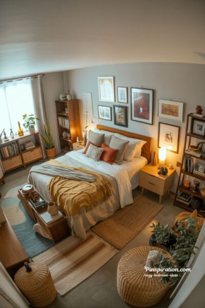 eclectic cozy bedroom ideas with mixed styles and warm personalized decor