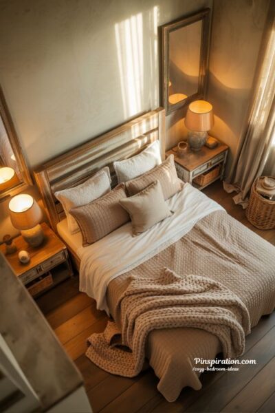 farmhouse rustic cozy bedroom ideas with warm wood textures and vintage charm