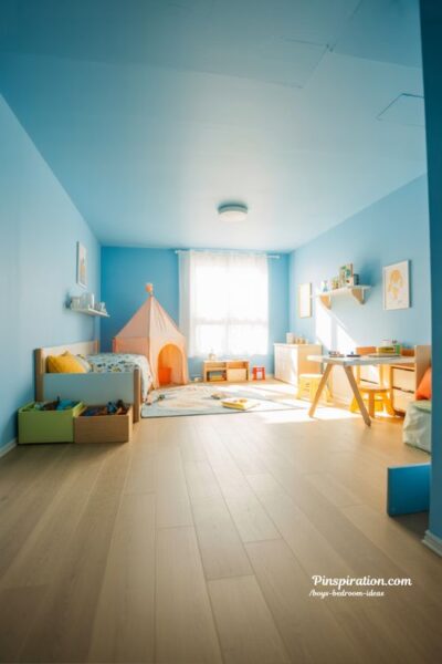 fun and playful boys bedroom ideas for kids with colorful modern play corner and smart storage design