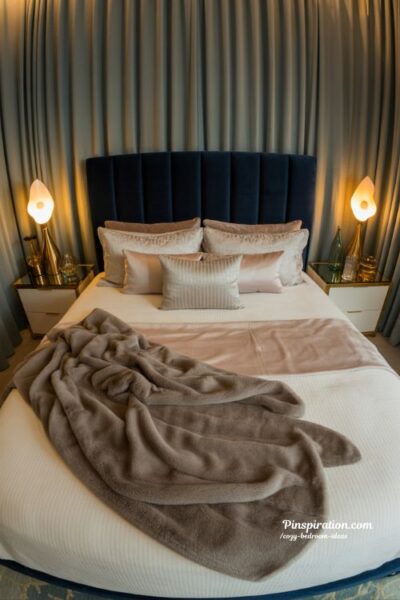 glam cozy bedroom ideas with elegant textures and warm luxury lighting