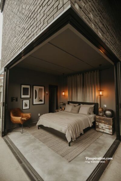 industrial cozy bedroom ideas with warm lighting and urban modern textures