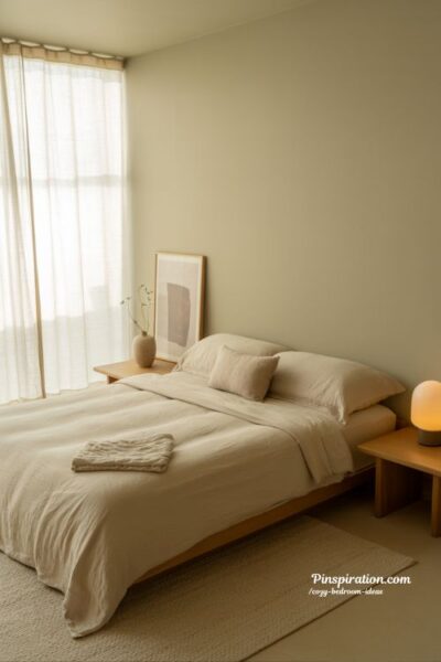 minimalist cozy bedroom ideas with clean design and peaceful neutral tones