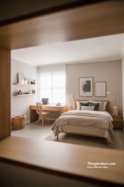 neutral boys bedroom ideas with timeless modern design and soft flexible decor that grows over time