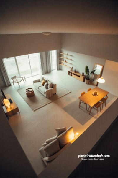 open concept living room decor ideas with zoned layout and modern airy interior design inspiration