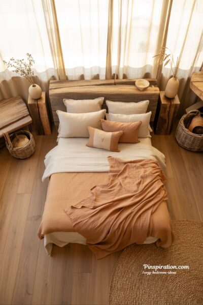 rustic cozy bedroom ideas with natural wood textures and warm earthy comfort
