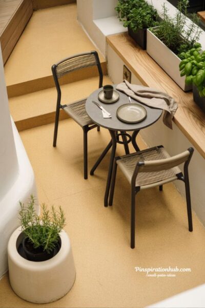 small patio dining ideas with compact bistro table and cozy outdoor meal setup