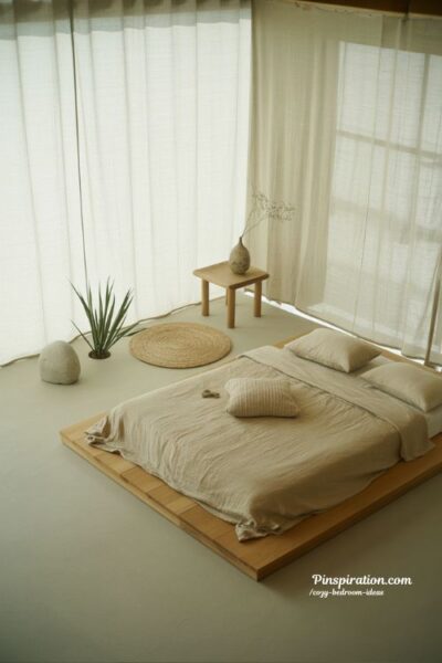 zen cozy bedroom ideas with calm natural materials and minimalist peaceful design