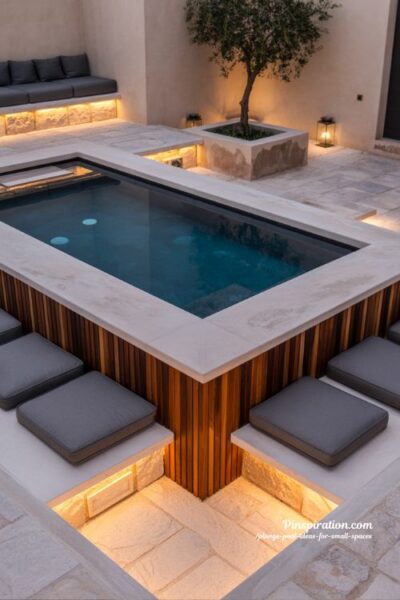 Above ground plunge pool ideas with modern architectural backyard design