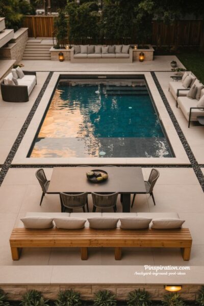 Backyard pool ideas for social entertaining spaces with outdoor dining and lounge zones