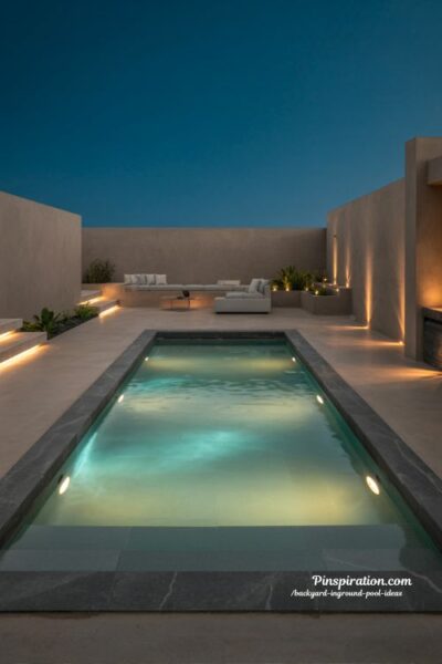 Backyard pool lighting ideas with soft nighttime glow and modern outdoor ambiance