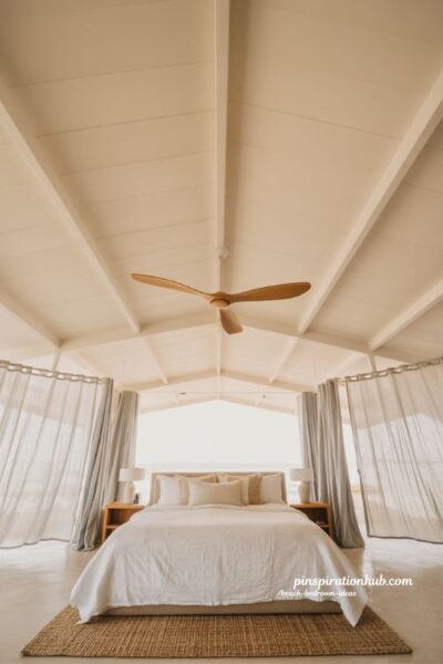 Beach bedroom ideas with ceiling fan for authentic coastal bedroom comfort