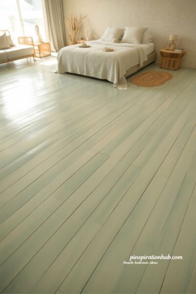 Beach bedroom ideas with painted coastal floors for a bright airy beach house look