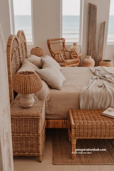 Beach bedroom ideas with rattan and wicker furniture for a warm tropical coastal retreat