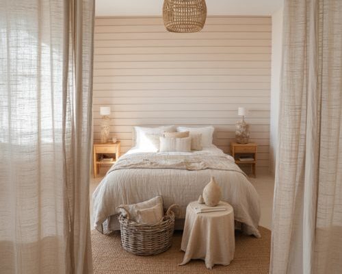 Beach bedroom ideas with soft coastal blues and natural textures for a calming retreat**