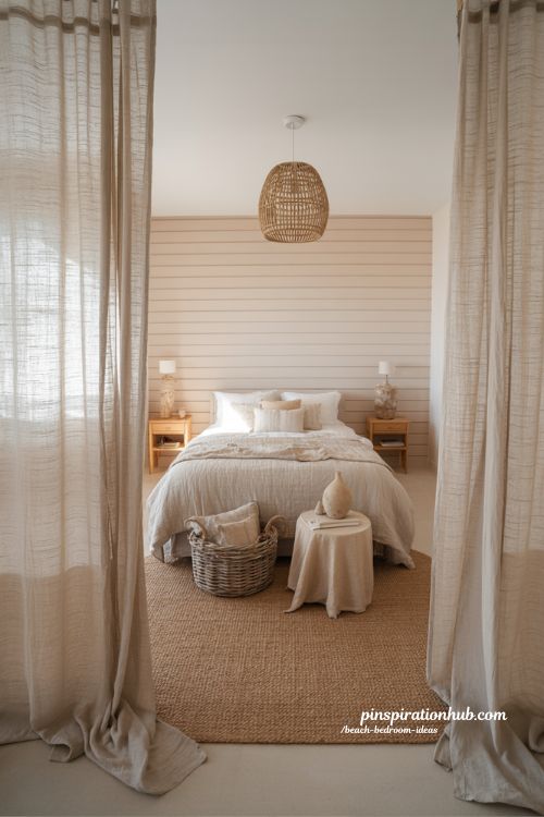 Beach bedroom ideas with soft coastal blues and natural textures for a calming retreat**
