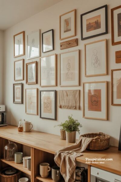 Boho kitchen ideas with artistic walls and meaningful gallery decor