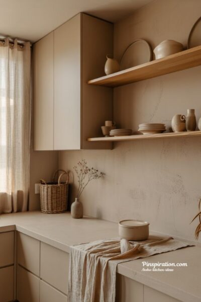 Boho kitchen ideas with soft neutral balance and calm minimalist warmth