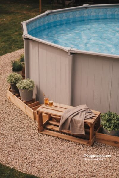 Budget friendly above ground pool ideas with painted pool and simple DIY backyard upgrade