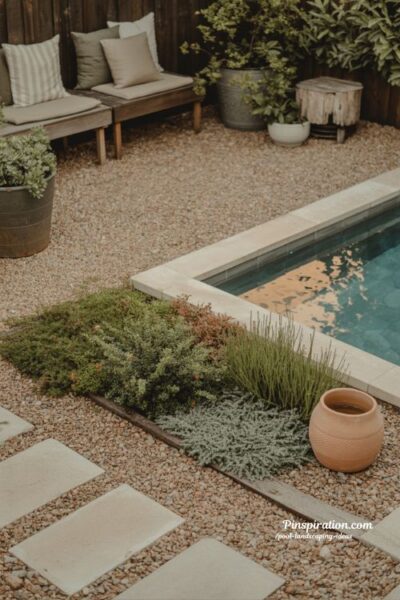 Budget friendly pool landscaping ideas with simple cozy backyard design