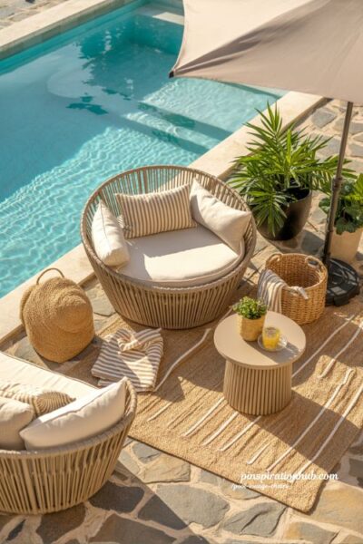 Circular tube pool chair creating a fun family friendly poolside retreat